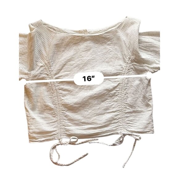 Zara Basic Medium 3/4 sleeve ruched drawstring striped top - Picture 3 of 7